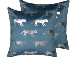 Outlet Beliani Set di 2 cuscini BLUEBELL Velluto 45 x 45 cm Blu Trama animale Blu Argento