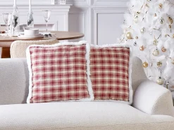 Discount Beliani Set di 2 cuscini BROOKIES 45 x 45 cm Rosso scuro Modello natalizio Beige Bianco Nero Rosso