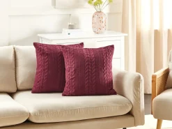 Online Beliani Set di 2 cuscini CADETIA Cotone 45 x 45 cm Bordeaux Tinta unita Rosso