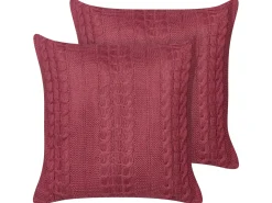 Online Beliani Set di 2 cuscini CADETIA Cotone 45 x 45 cm Bordeaux Tinta unita Rosso