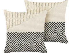Sale Beliani Set di 2 cuscini CALANTHE Cotone 45 x 45 cm Beige Trama geometrica Beige Nero