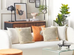 Best Beliani Set di 2 cuscini CALIBRACHOA 45 x 45 cm Bianco Trama geometrica Beige Arancione Grigio