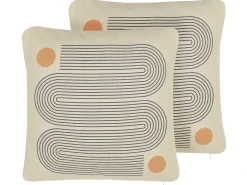Best Beliani Set di 2 cuscini CALIBRACHOA 45 x 45 cm Bianco Trama geometrica Beige Arancione Grigio