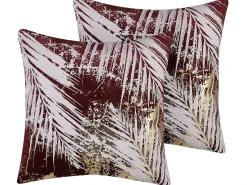 Outlet Beliani Set di 2 cuscini CALLA Velluto 45 x 45 cm Rosso Trama di piante Bianco Rosso Oro