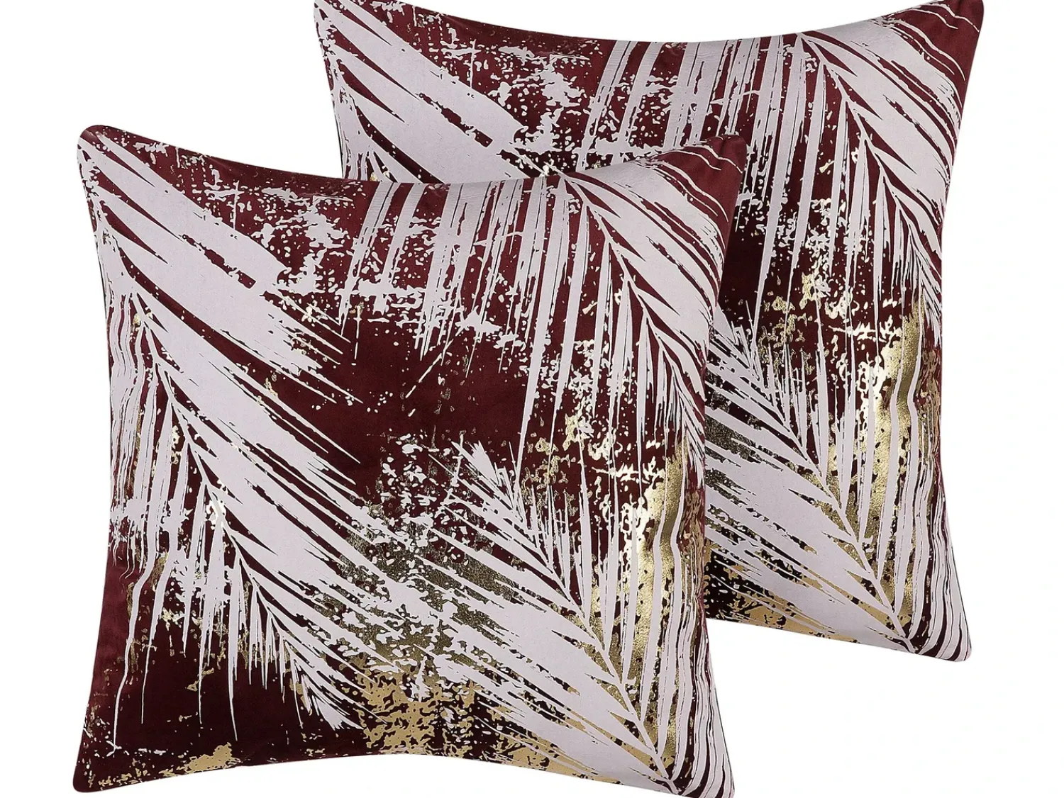 Outlet Beliani Set di 2 cuscini CALLA Velluto 45 x 45 cm Rosso Trama di piante Bianco Rosso Oro