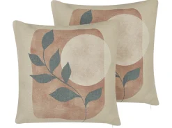 New Beliani Set di 2 cuscini CALLIOPSIS 45 x 45 cm Bianco Trama astratta Beige Rosso Verde Multicolore