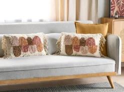Hot Beliani Set di 2 cuscini CALTHA Cotone 30 x 50 cm Beige Trama astratta Bianco Beige Marrone Rosa Multicolore