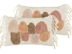 Hot Beliani Set di 2 cuscini CALTHA Cotone 30 x 50 cm Beige Trama astratta Bianco Beige Marrone Rosa Multicolore