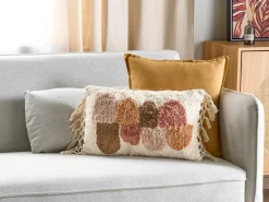 Hot Beliani Set di 2 cuscini CALTHA Cotone 30 x 50 cm Beige Trama astratta Bianco Beige Marrone Rosa Multicolore