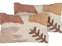 Online Beliani Set di 2 cuscini CAMASSIA Cotone 30 x 50 cm Beige Trama astratta Bianco Beige Marrone Rosa Multicolore