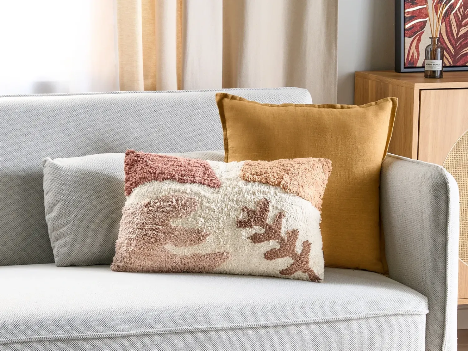 Online Beliani Set di 2 cuscini CAMASSIA Cotone 30 x 50 cm Beige Trama astratta Bianco Beige Marrone Rosa Multicolore