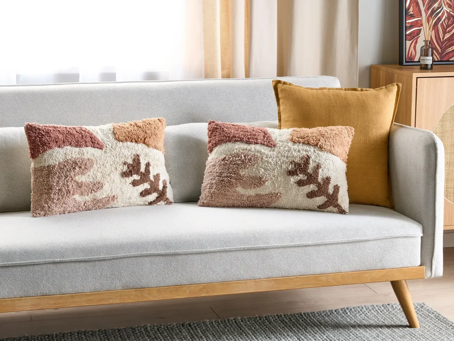 Online Beliani Set di 2 cuscini CAMASSIA Cotone 30 x 50 cm Beige Trama astratta Bianco Beige Marrone Rosa Multicolore