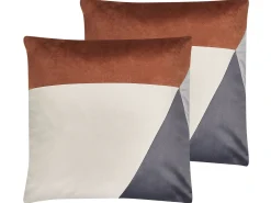 Hot Beliani Set di 2 cuscini CAMPSIS Velluto 45 x 45 cm Multicolore Trama geometrica Beige Grigio Marrone Multicolore