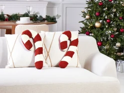 Best Beliani Set di 2 cuscini CANDY CANE Bouclé 22 x 55 cm Rosso Modello natalizio Bianco Rosso