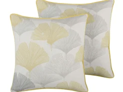 Hot Beliani Set di 2 cuscini CANDYTUFT 45 x 45 cm Giallo Trama di piante Giallo Grigio Multicolore