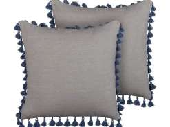 Beliani Set di 2 cuscini CARPINUS Lino 45 x 45 cm Grigio Tinta unita Blu Grigio