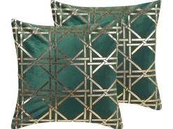 Outlet Beliani Set di 2 cuscini CASSIA 45 x 45 cm Verde scuro Trama geometrica Oro Verde