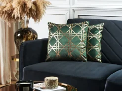Outlet Beliani Set di 2 cuscini CASSIA 45 x 45 cm Verde scuro Trama geometrica Oro Verde