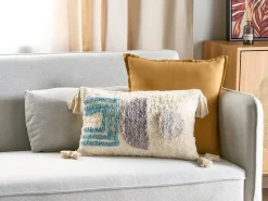 Online Beliani Set di 2 cuscini CASSIOPE Cotone 30 x 50 cm Bianco Trama geometrica Bianco Blu Grigio Multicolore