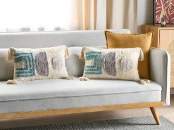 Online Beliani Set di 2 cuscini CASSIOPE Cotone 30 x 50 cm Bianco Trama geometrica Bianco Blu Grigio Multicolore
