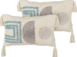 Online Beliani Set di 2 cuscini CASSIOPE Cotone 30 x 50 cm Bianco Trama geometrica Bianco Blu Grigio Multicolore