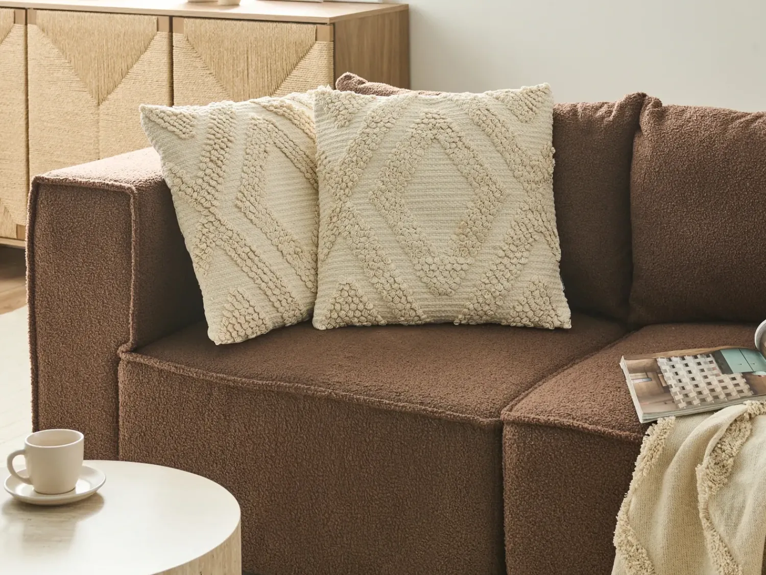 Online Beliani Set di 2 cuscini CATALPA Cotone 45 x 45 cm Trama geometrica Bianco