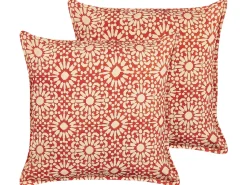 Best Beliani Set di 2 cuscini CEIBA Cotone 45 x 45 cm Rosso Trama geometrica Beige Rosso