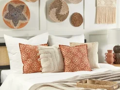 Best Beliani Set di 2 cuscini CEIBA Cotone 45 x 45 cm Rosso Trama geometrica Beige Rosso