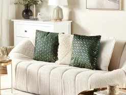 Hot Beliani Set di 2 cuscini CELOSIA Velluto 45 x 45 cm Verde scuro Trama geometrica Oro Verde