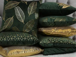 Hot Beliani Set di 2 cuscini CELOSIA Velluto 45 x 45 cm Verde scuro Trama geometrica Oro Verde