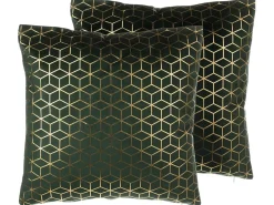 Hot Beliani Set di 2 cuscini CELOSIA Velluto 45 x 45 cm Verde scuro Trama geometrica Oro Verde