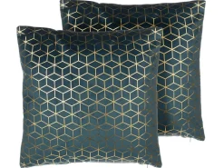 Best Beliani Set di 2 cuscini CELOSIA Velluto 45 x 45 cm Foglia di tè Trama geometrica Oro Blu
