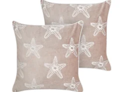 Discount Beliani Set di 2 cuscini CERAMIUM Velluto 45 x 45 cm Rosa pastello Trama floreale Bianco Rosa
