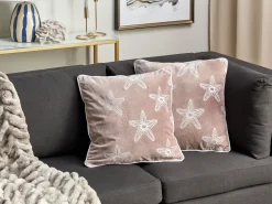 Discount Beliani Set di 2 cuscini CERAMIUM Velluto 45 x 45 cm Rosa pastello Trama floreale Bianco Rosa