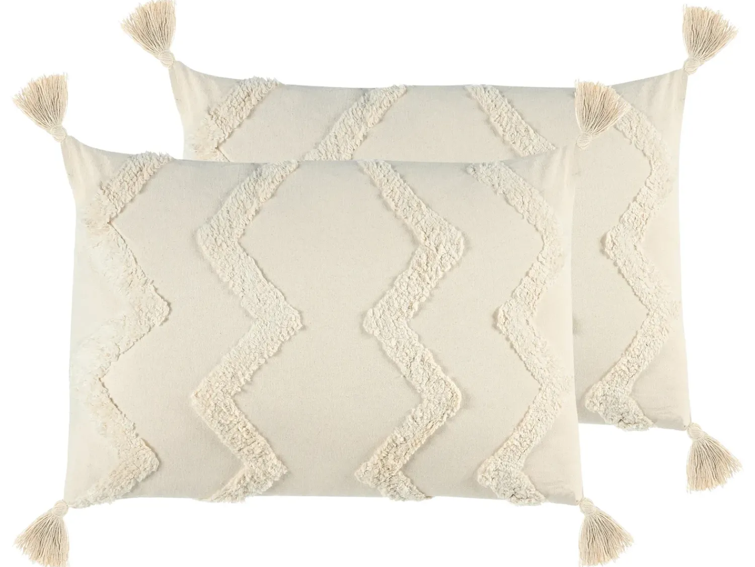 Outlet Beliani Set di 2 cuscini CERINTHE Cotone 40 x 60 cm chiaro Trama Chevron Beige