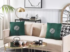 Beliani Set di 2 cuscini CEROPEGIA Velluto 45 x 45 cm smeraldo Trama geometrica Verde
