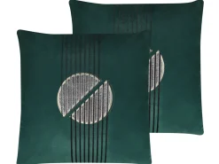 Beliani Set di 2 cuscini CEROPEGIA Velluto 45 x 45 cm smeraldo Trama geometrica Verde