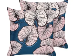 Discount Beliani Set di 2 cuscini CHRYSANTHEMUM Velluto 45 x 45 cm Blu scuro Trama di piante Rosa Blu
