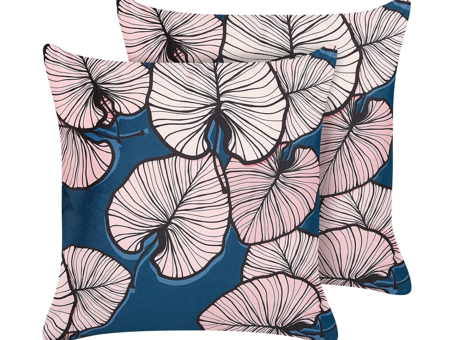 Discount Beliani Set di 2 cuscini CHRYSANTHEMUM Velluto 45 x 45 cm Blu scuro Trama di piante Rosa Blu