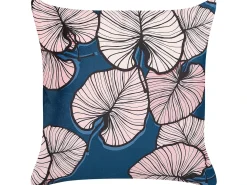 Discount Beliani Set di 2 cuscini CHRYSANTHEMUM Velluto 45 x 45 cm Blu scuro Trama di piante Rosa Blu