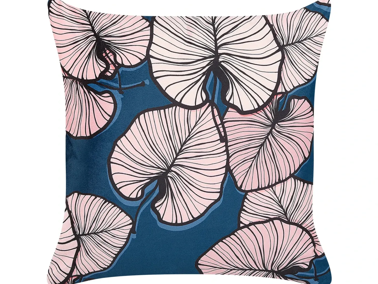 Discount Beliani Set di 2 cuscini CHRYSANTHEMUM Velluto 45 x 45 cm Blu scuro Trama di piante Rosa Blu