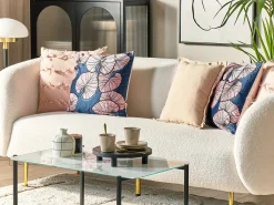 Discount Beliani Set di 2 cuscini CHRYSANTHEMUM Velluto 45 x 45 cm Blu scuro Trama di piante Rosa Blu