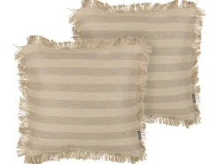 Hot Beliani Set di 2 cuscini CIRSIUM Iuta 45 x 45 cm A strisce Beige
