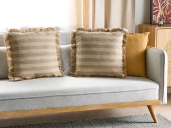 Hot Beliani Set di 2 cuscini CIRSIUM Iuta 45 x 45 cm A strisce Beige