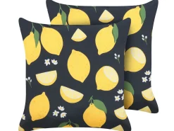 Discount Beliani Set di 2 cuscini CITRUS 45 x 45 cm Nero Trama di piante Bianco Giallo Nero Verde