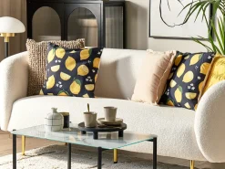 Discount Beliani Set di 2 cuscini CITRUS 45 x 45 cm Nero Trama di piante Bianco Giallo Nero Verde