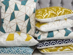 Best Beliani Set di 2 cuscini CLARKIA Cotone 45 x 45 cm Blu Trama geometrica Bianco Oro Blu