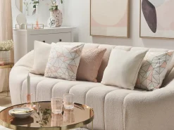 New Beliani Set di 2 cuscini CLARKIA Cotone 45 x 45 cm Rosa Trama geometrica Bianco Oro Rosa