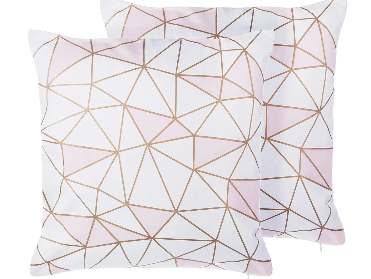 New Beliani Set di 2 cuscini CLARKIA Cotone 45 x 45 cm Rosa Trama geometrica Bianco Oro Rosa
