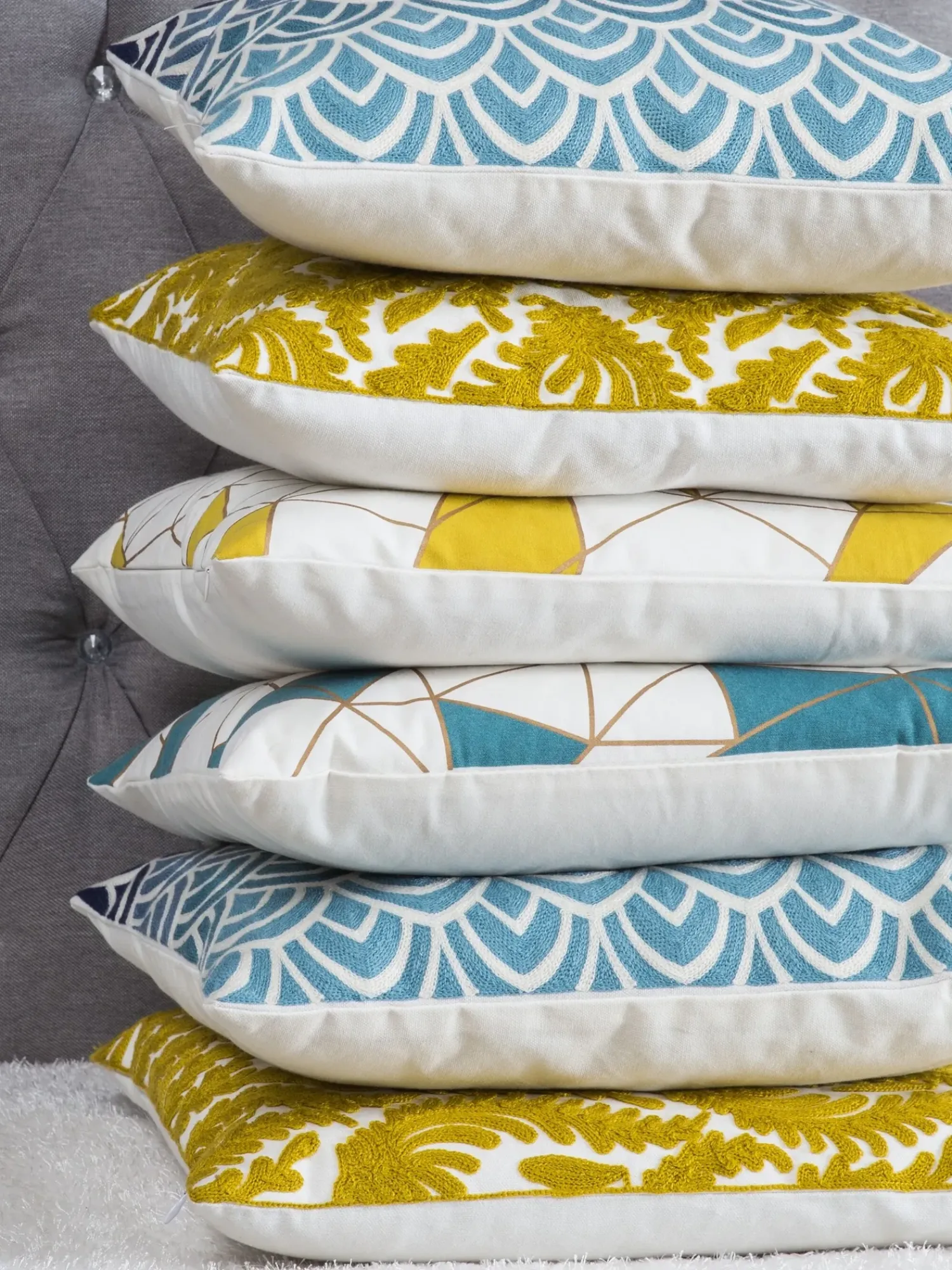 Discount Beliani Set di 2 cuscini CLARKIA Cotone 45 x 45 cm Giallo Trama geometrica Bianco Giallo Oro
